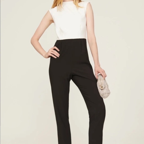 NWT HUTCH Anthropologie Black & White Open Back Jumpsuit - Size 0 - Picture 10 of 11